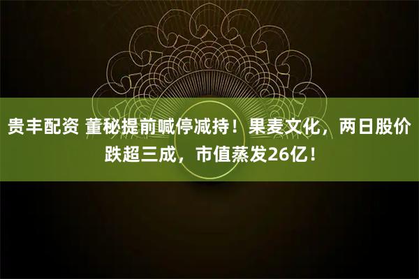 贵丰配资 董秘提前喊停减持！果麦文化，两日股价跌超三成，市值蒸发26亿！