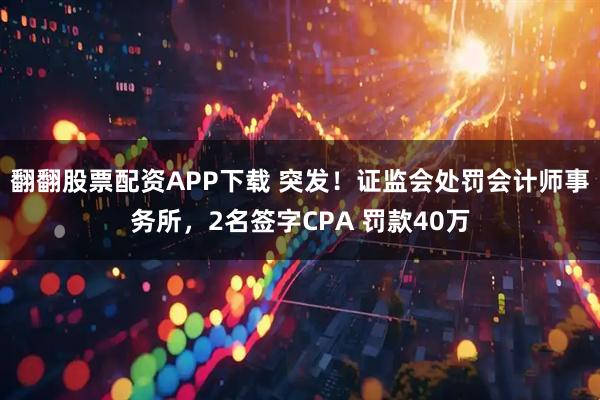 翻翻股票配资APP下载 突发！证监会处罚会计师事务所，2名签字CPA 罚款40万